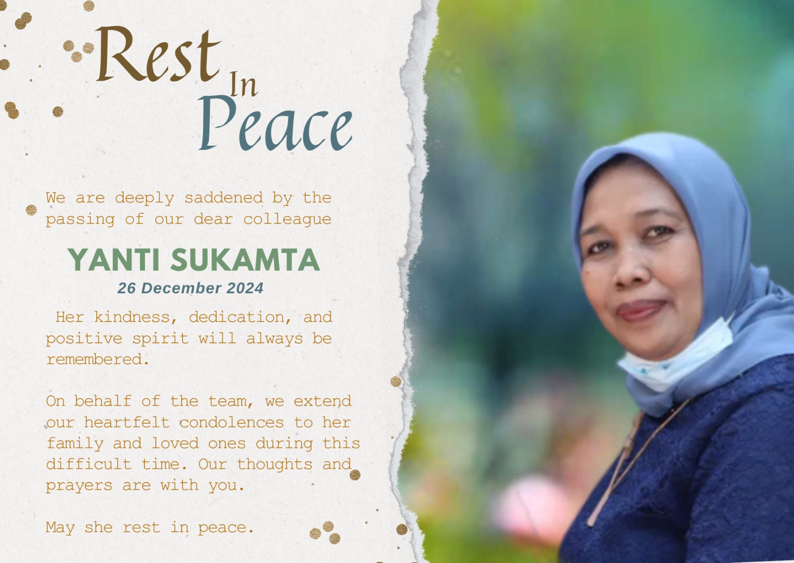 The Passing Away of Yanti Sukamta, Dedicated Apikri Employee